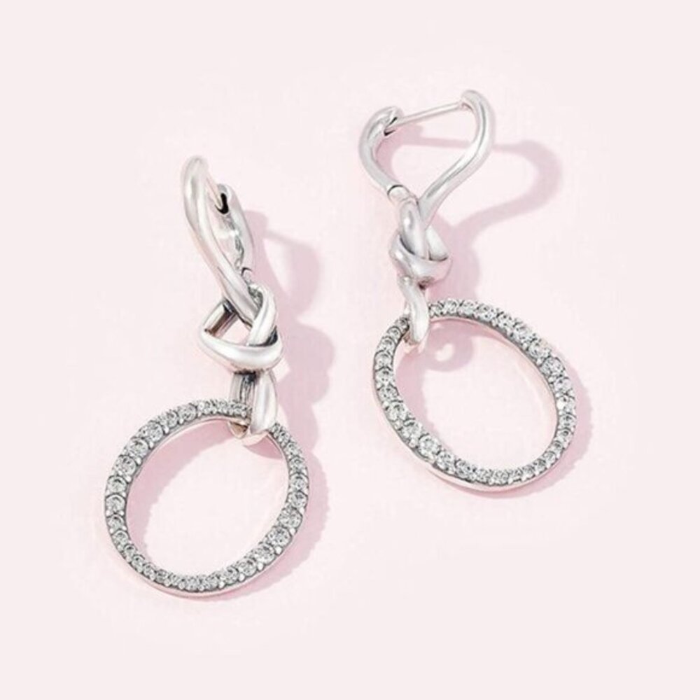 Pandora Jewelry Oval Knotted Heart Drop Cubic Zirconia Earrings in Sterling